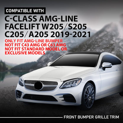G-PLUS Pair Front Bumper Lower Grille Trim, Compatible with Benz C-Class AMG-Line 2019-2021 Facelift (W205, S205, C205, A205), LH Driver & RH Right 2PCS, 2058857202, 2058857302 Fog Light Cover
