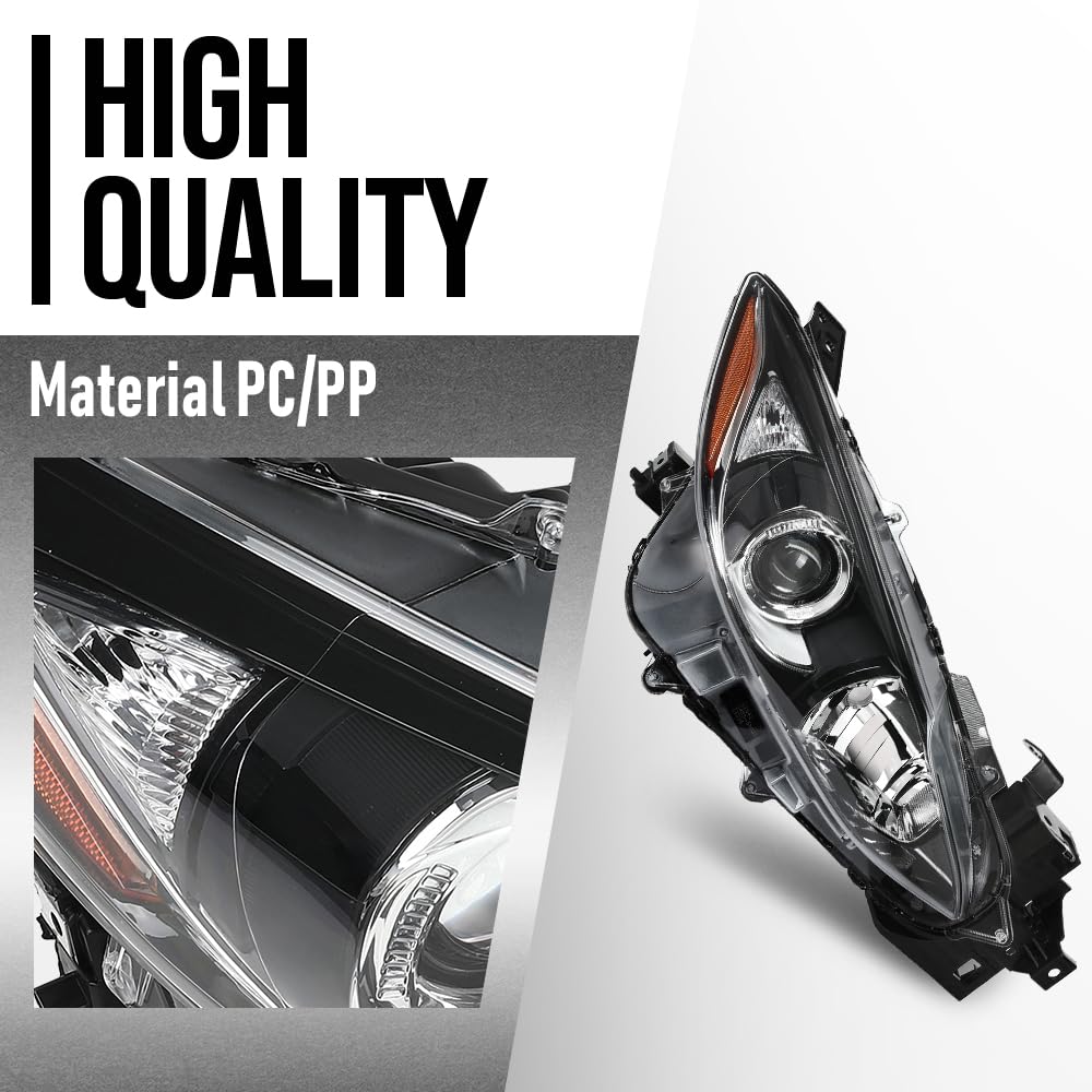 G-PLUS Headlight w/bulb Compatible with Mazda 3 2014 2015 2016 Bumper Headlamp BPW1510K0, MA2503144 Right Passenger Side Clear Lens Black Housing Amber Reflector