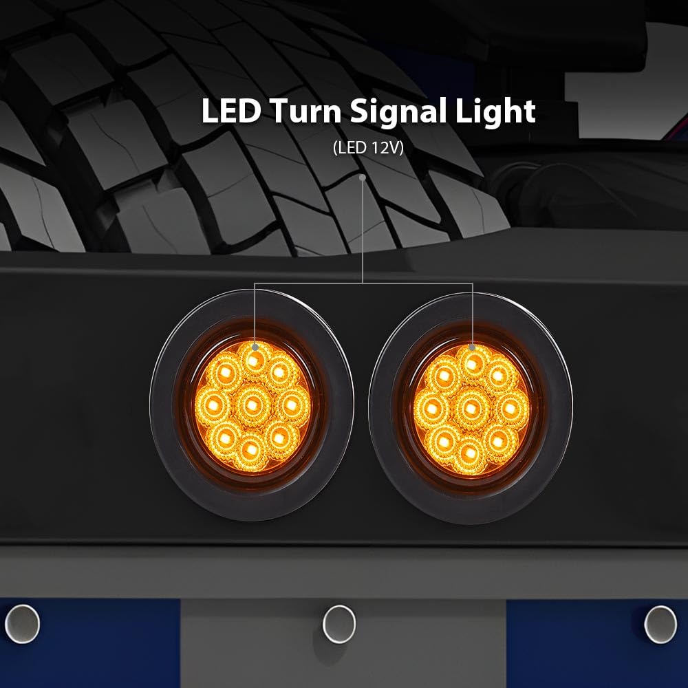 G-PLUS 2pcs Amber 2 Inch Round 9 LED Side Marker Lights Truck Trailer Lamp Fit for Most 12V Trailers Buses Trucks Trailers Lorries RVs