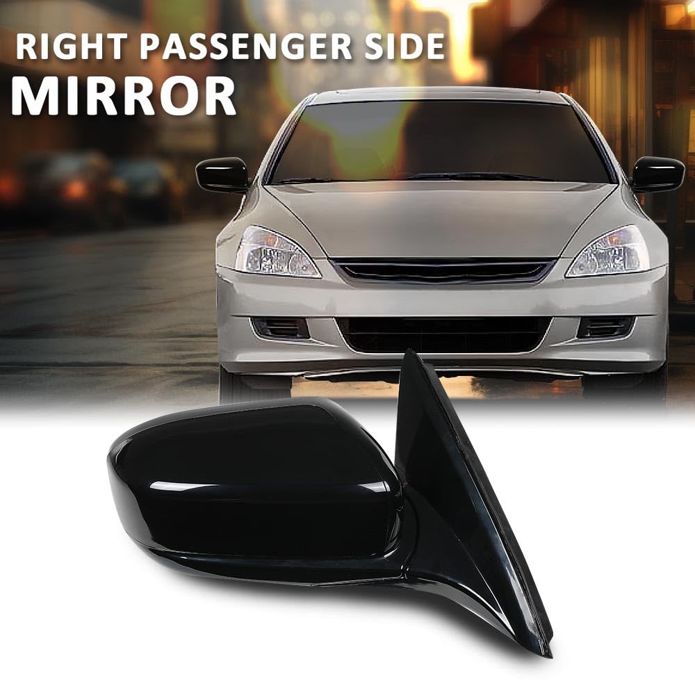 G-PLUS Power Mirror Right Passenger Side Compatible with Honda Accord 4-Door 2003-2007 Manual Folding 3-Pin HO1321152 76200SDAA13ZA Glossy Black