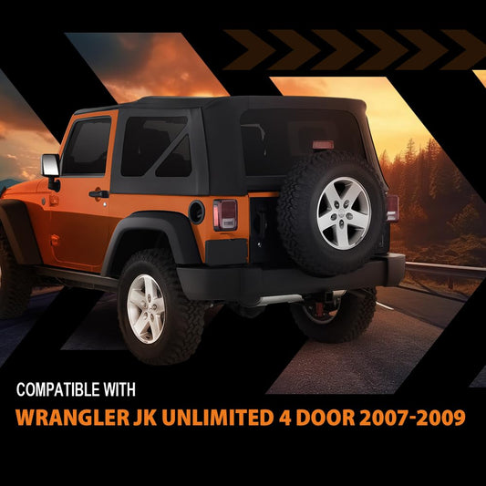 G-PLUS Soft Top w/o Tinted Window Compatible with Jeep Wrangler JK Unlimited 4 Door 2007-2009 9080235, 9085235 4PCS Black