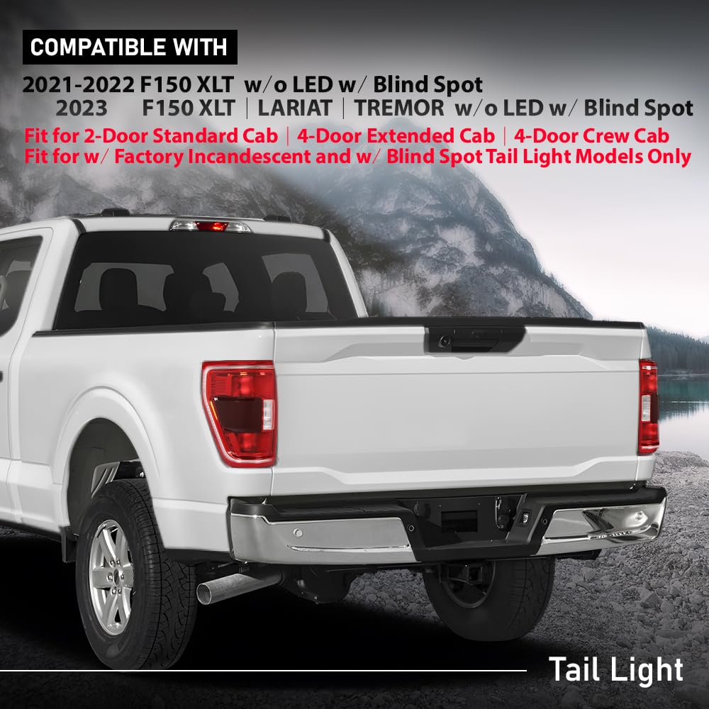 G-PLUS LED Tail Light Rear Brake Lamp Left Compatible with Ford F150 XLT 2021-2023 w/Blind Spot Fit for w/Factory Incandescent Model Red Lens Luces TraserasAssembly