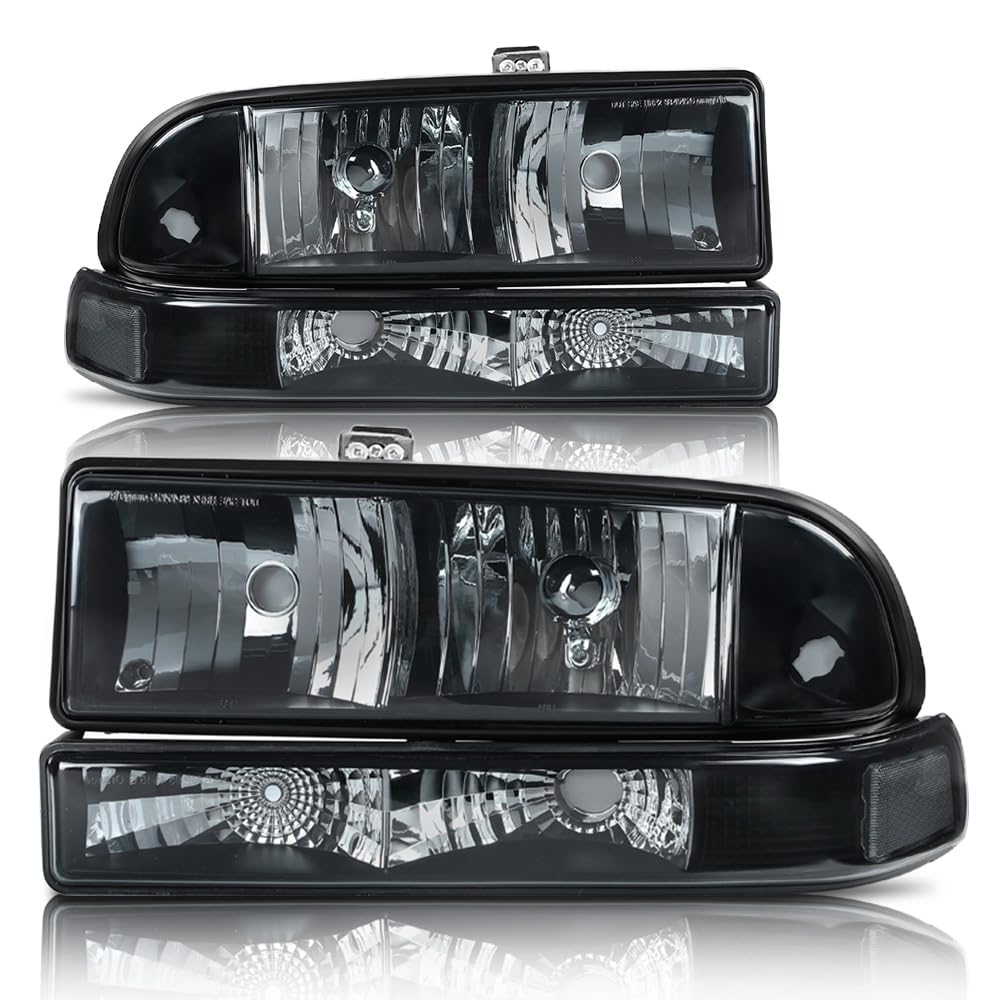 G-PLUS Headlights Corner Bumper Turn Signal w/o Bulbs Fit Chevy Blazer 1998-2005/Fit Chevy S10 Pickup 1998-2004 Smoke Lens Black Housing Clear Reflector Bumper Headlamps,faros delanteros Assembly