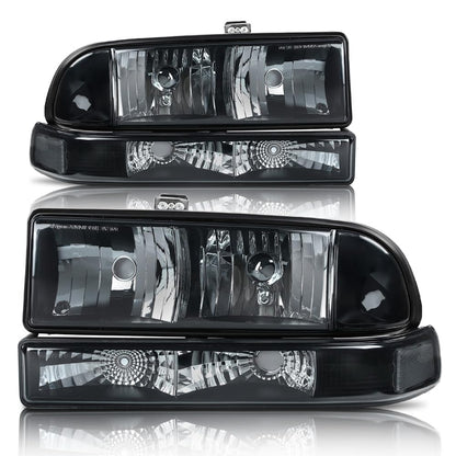 G-PLUS Headlights Corner Bumper Turn Signal w/o Bulbs Fit Chevy Blazer 1998-2005/Fit Chevy S10 Pickup 1998-2004 Smoke Lens Black Housing Clear Reflector Bumper Headlamps,faros delanteros Assembly