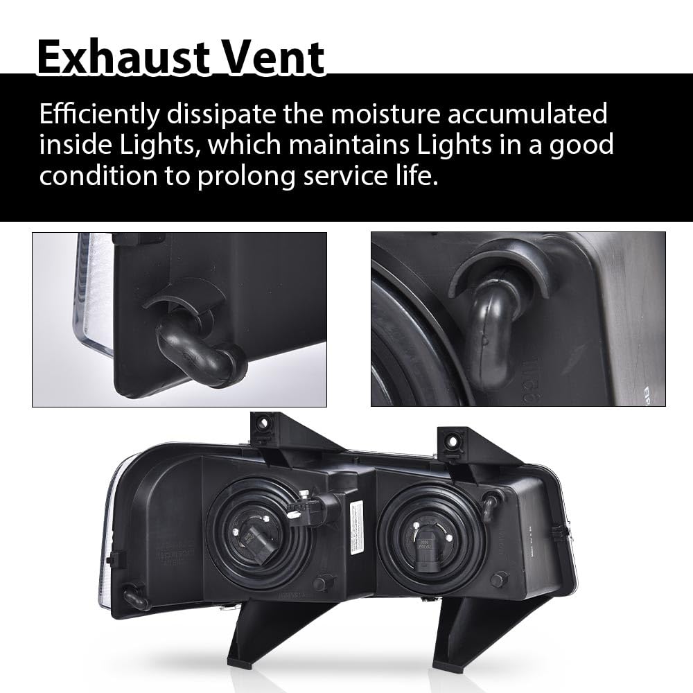 G-PLUS Headlights Assembly w/Bulbs Compatible with Chevy Express GMC Savana 1500 2003-2014/2500 3500 4500 2003-2023 Diver Side Left Headlamp Clear lens Black Housing Amber Reflector