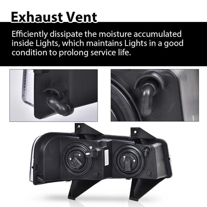 G-PLUS Headlights Assembly w/Bulbs Compatible with Chevy Express GMC Savana 1500 2003-2014/2500 3500 4500 2003-2023 Diver Side Left Headlamp Clear lens Black Housing Amber Reflector