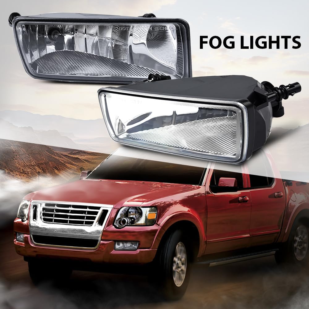 G-PLUS Front Bumper Fog Lights Compatible with Ford Explorer 2006-2010,Fit Explorer Sport Trac 2008-2010 Pair Driver and Passenger Side Driving Fog Lamp Accessories Clear Lens