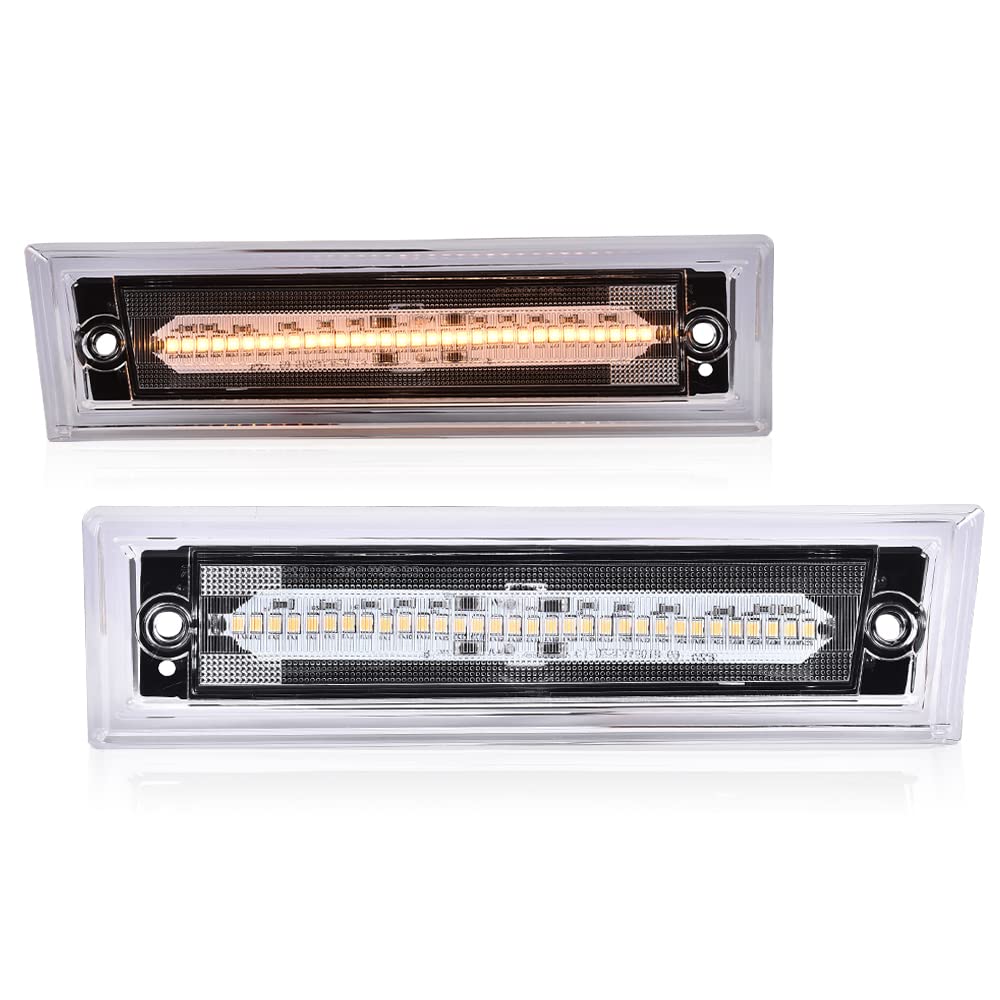 G-PLUS Lens Amber LED Front Side Marker Light White Compatible with 81-91 Chevy C10 C20 C30 GMC GM2550115, GM2551107