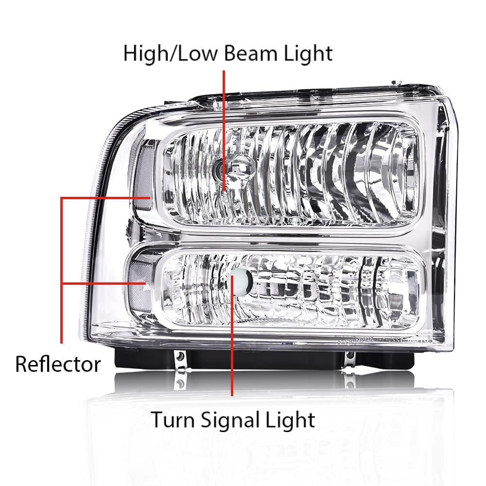 G-PLUS Headlights Compatible with Ford F250 F350 F450 F550 Super Duty 1999-2004 Truck Excursion Conversion Clear Lens Chrome Housing Clear ReflectorBumper Headlamps,faros delanteros