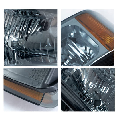 G-PLUS Headlights Assembly + Tail Lights Fit Chevy Silverado 1500 1500 HD 2500 2500 HD 2003-2006, Smoky Lens Chrome Housing Amber Reflector Headlamps Assembly Dark Red Taillights