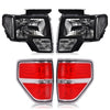 G-PLUS Driver and Passenger Side Headlights & Tail lights Compatible with Ford F150 2009-2014 (Clear Lens Black Housing Clear Reflector Headlights + Tail lights)