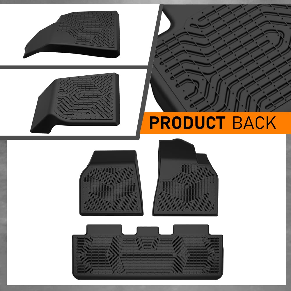 G-Plus Floor Mats 3PCS Compatible with Tesla Model Y 2020-2024(Fit 5-Seat, NOT Fit 7-Seat),TPE All Weather Full Cover Protection 1st & 2nd Row Floor Mats Accessories Black