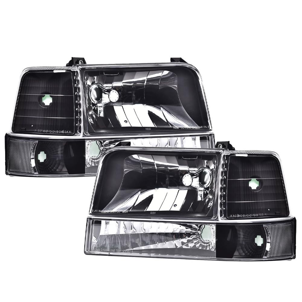 G-PLUS Headlights Fit Ford F150/250/350 Bronco/F-Super Duty 1992-1997 w/Corner Signal Driver Passenger Headlamps Clear Lens Black Housing Clear Reflector,faros delanteros