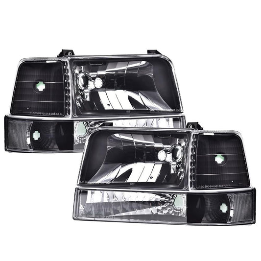 G-PLUS Headlights Fit Ford F150/250/350 Bronco/F-Super Duty 1992-1997 w/Corner Signal Driver Passenger Headlamps Clear Lens Black Housing Clear Reflector,faros delanteros