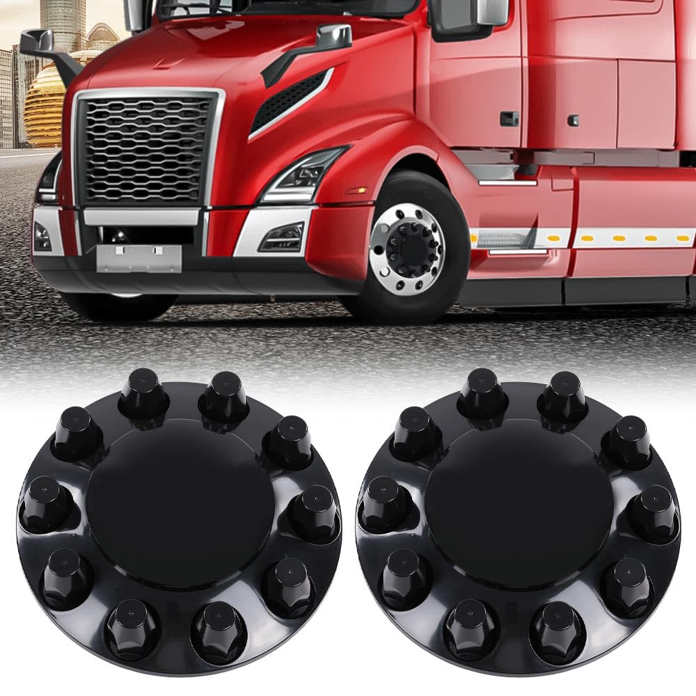 G-PLUS Front Wheel Covers Hub Axle Semi Fit Most of 10 Holes 20" & 22.5" & 24.5" Semi-Truck Wheels with 11.25" Bolt Circle Wheels Glossy Black Plastic ABS