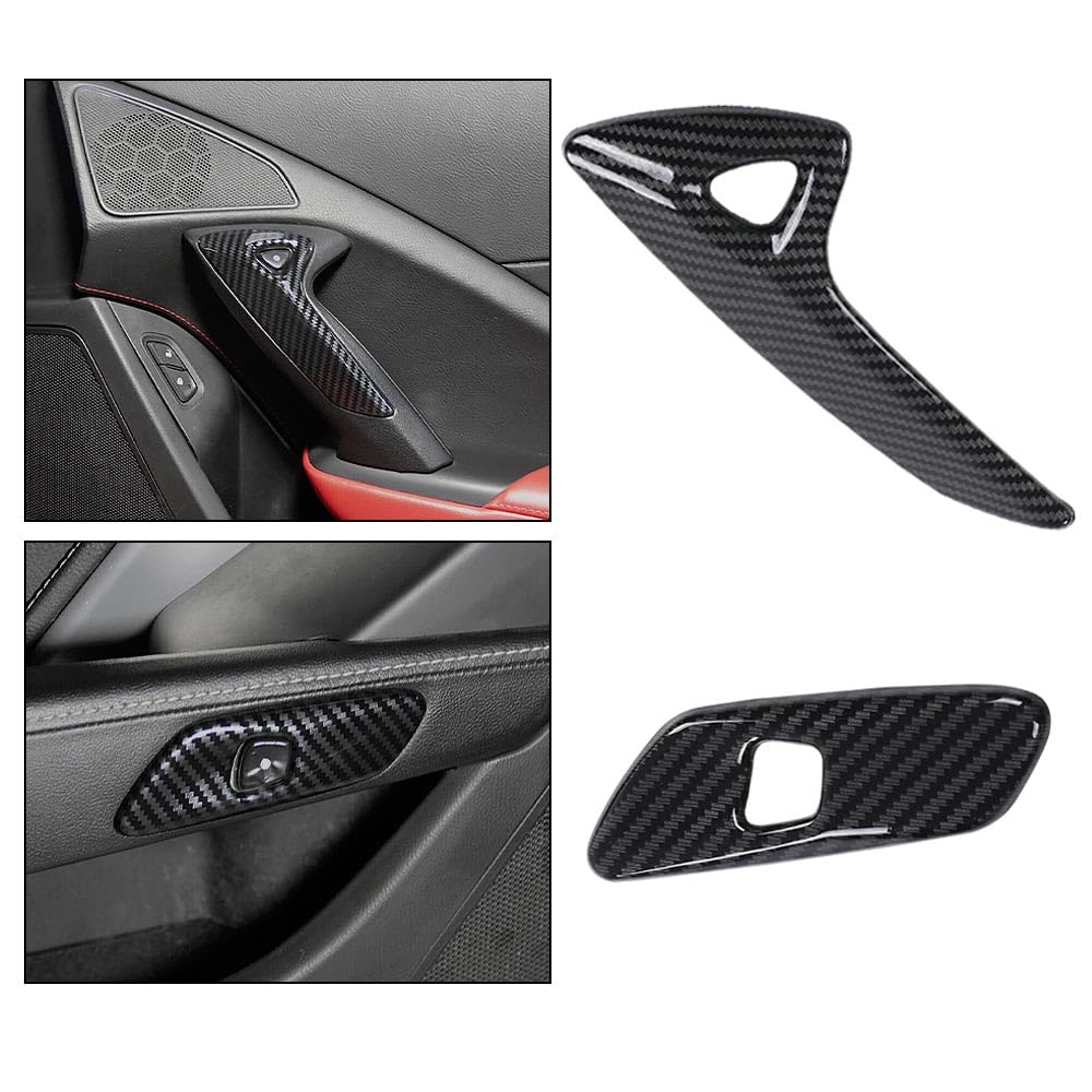 G-PLUS Carbon Fiber Interior Door Handle molding Cover Trims Compatible with Chevy Corvette C7 2014 2015 2016 2017 2018