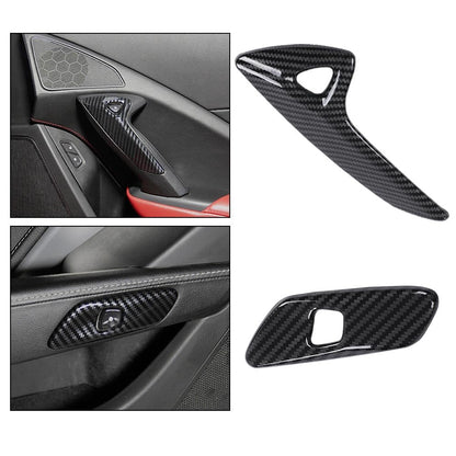 G-PLUS Carbon Fiber Interior Door Handle molding Cover Trims Compatible with Chevy Corvette C7 2014 2015 2016 2017 2018
