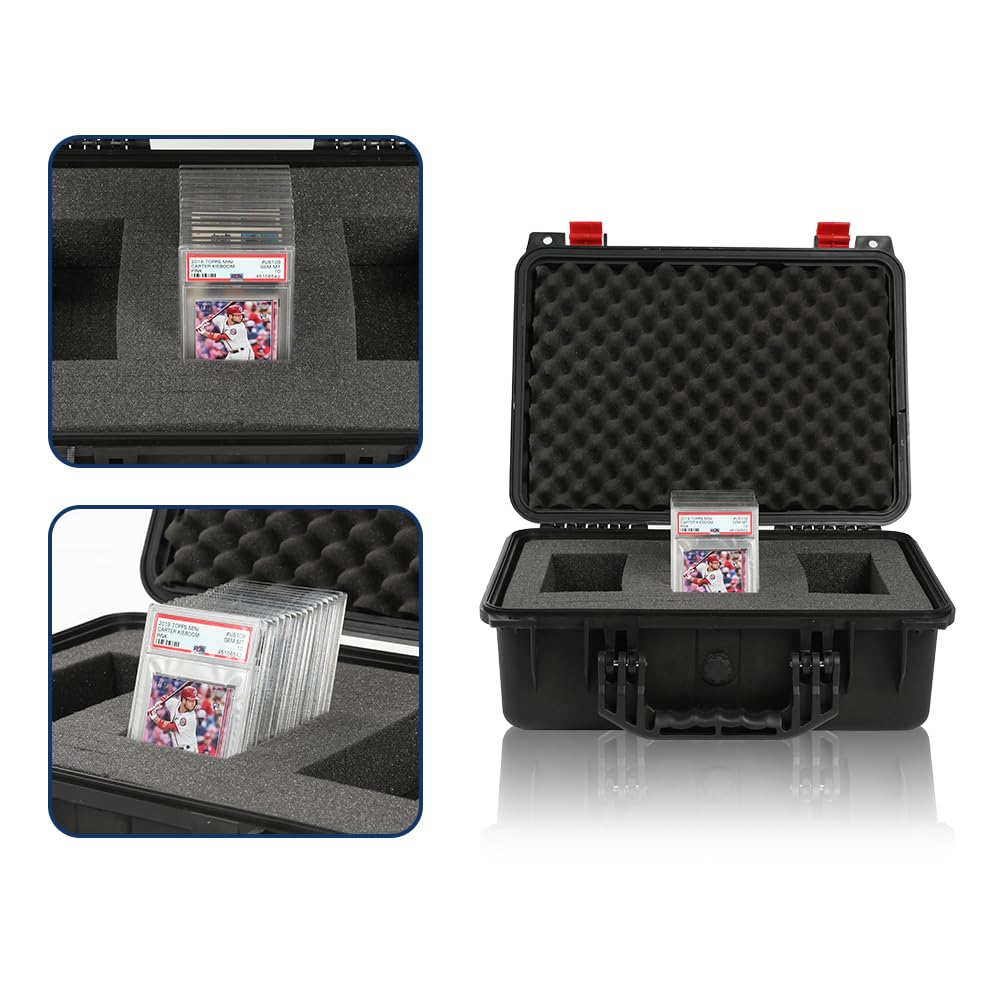 G-PLUS Graded Card Storage Box Fit BGS PSA SGC FGS Weatherproof Graded Sports Trading Cards Box(Small, Orange & Black)