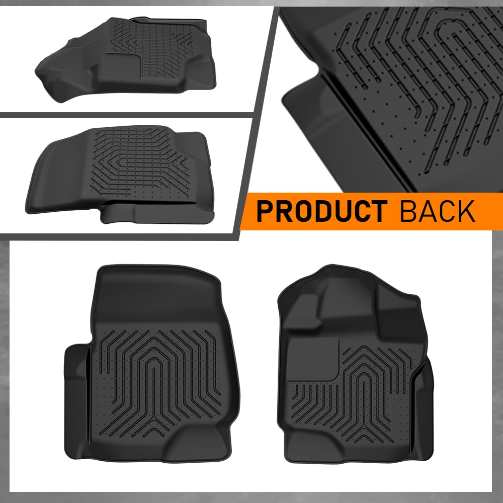 G-PLUS Floor Mats 2PCS, Fit for Ford F150 2015-2025 Super Crew (Includes 22-24 Lightning Models) w/o Fold Flat Storage TPE All Weather Full Cover Protection,Black Floor Liners