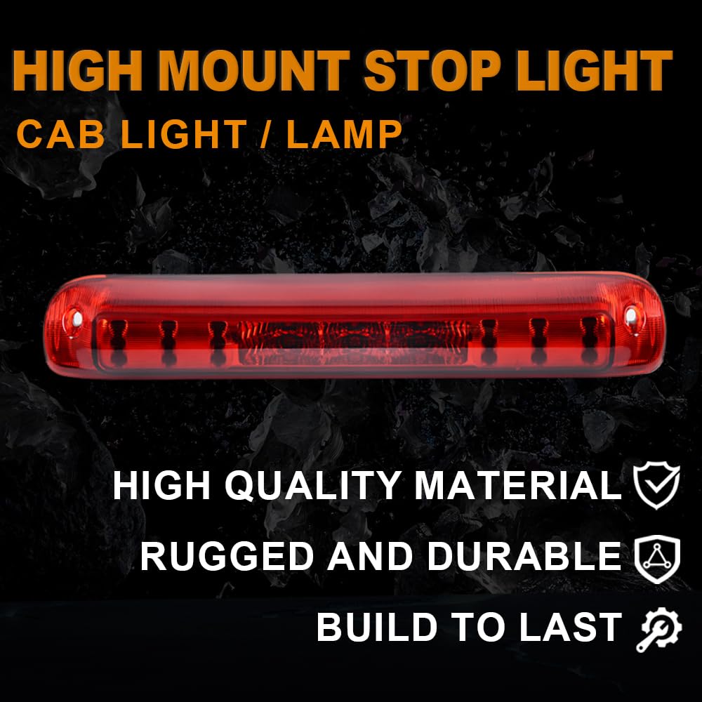 G-PLUS LED Third Brake Light Compatible With 1999-2006 Chevy Silverado/GMC Sierra 1500 2500 3500,3RD Cargo LED Tail Stop Lamps Red lens Black Housing