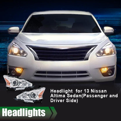 G-PLUS Headlights Assembly Compatible With 2013 2014 2015 Nissan Altima 4-Door Sedan OE Style Automotive Halogen Model Headlamps Chrome Housing 2PCS,faros delanteros