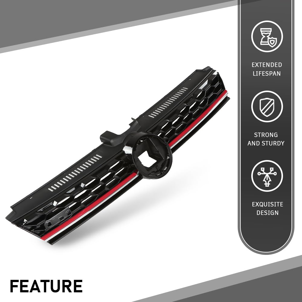 G-PLUS Front Bumper Hood Grille W/Red Trim, Compatible with Volkswagen Golf 7.5 2017-2019, 5GM853651AGCEE, 5GM853651AJCEE