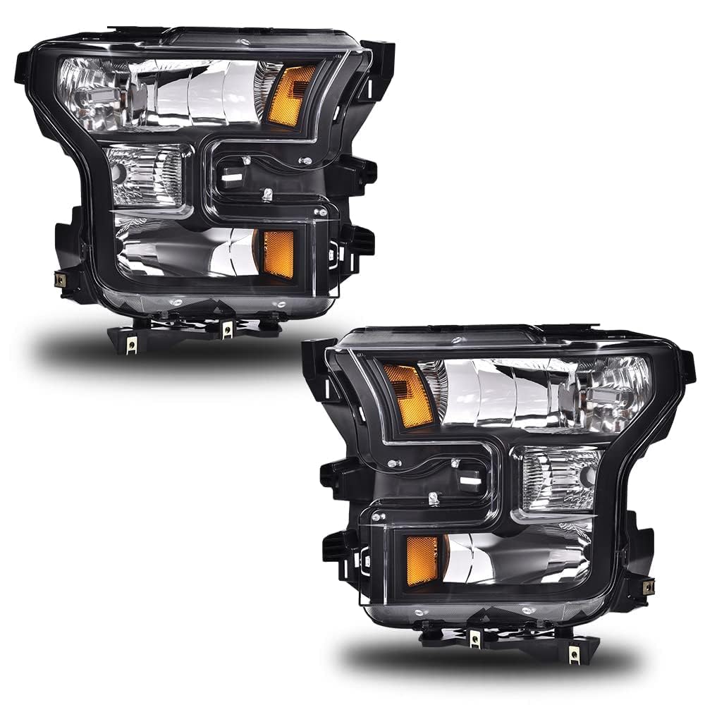 G-PLUS Headlights Assembly, Compatible with Ford F150 2015 2016 2017 Bumper Headlamps W/o Bulbs, Clear Lens Black Housing Amber Reflector Luces delanteras,faro delantero,faros delanteros