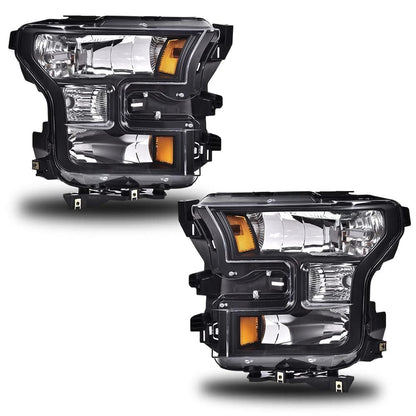 G-PLUS Headlights Assembly, Compatible with Ford F150 2015 2016 2017 Bumper Headlamps W/o Bulbs, Clear Lens Black Housing Amber Reflector Luces delanteras,faro delantero,faros delanteros