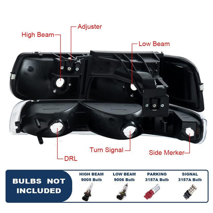 G-PLUS Headlights Assembly, Compatible with Chevy Silverado 1999-2002/Fit Suburban Tahoe 2000-2006 Bumper Headlamps, Clear Lens Chrome Housing Clear Reflector Left & Right,faros delanteros