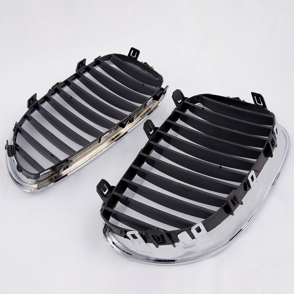 Left & Right Front Bumper Kidney Grilles Hood Grill Replacement For BMW E60 E61 5 Series M5 2003 2004 2005 2006 2007 2008 2009 2010 Silver