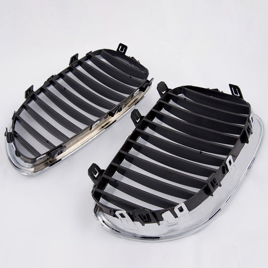 Left & Right Front Bumper Kidney Grilles Hood Grill Replacement For BMW E60 E61 5 Series M5 2003 2004 2005 2006 2007 2008 2009 2010 Silver