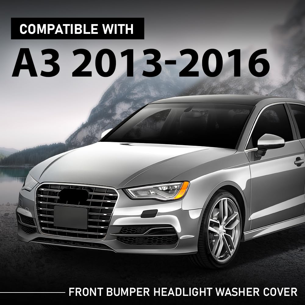 G-PLUS Pair Front Bumper Headlight Washer Cover Cap, Compatible with Audi A3 2012-2020, Left Driver & Right Passenger Side 2PCS, 8V3955275, 8V3955276