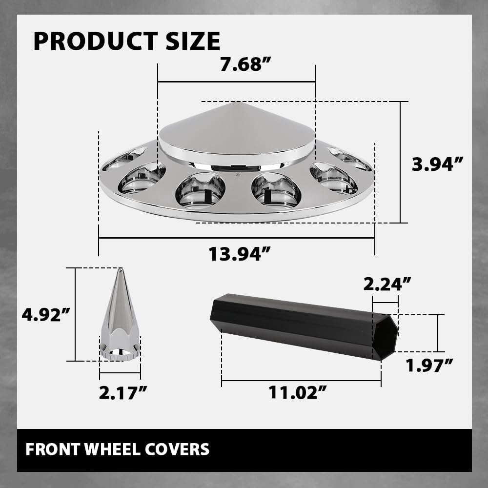 G-PLUS Front Wheel Covers Set Chrome Hub Cover 33mm Spiked Hub Axle Compatible with Semi-Truck 20",22.5" and 24.5" Wheels ABS Plastic Silver Pair