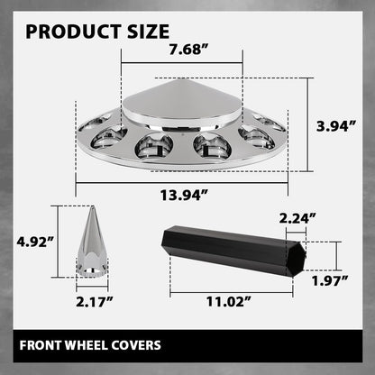 G-PLUS Front Wheel Covers Set Chrome Hub Cover 33mm Spiked Hub Axle Compatible with Semi-Truck 20",22.5" and 24.5" Wheels ABS Plastic Silver Pair