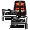 G-PLUS LED DRL Headlights Assembly + Tail Lights Fit Chevy Silverado 1500 1500 HD 2500 2500 HD 2003-2006, Clear Lens Black Housing Clear Reflector Headlamps Assembly Dark Red Taillights