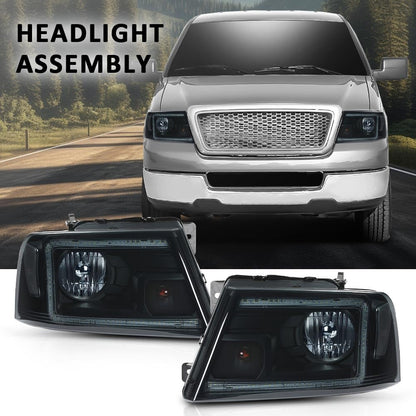 G-PLUS LED DRL Headlights Fit Ford F150 2004-2008,Fit Lincoln Mark LT 2006-2008(NOT Fit 2004 F150 Heritage/Flareside Beds),Smoky Lens Black Housing Clear ReflectorBumper Headlamps,faros delanteros
