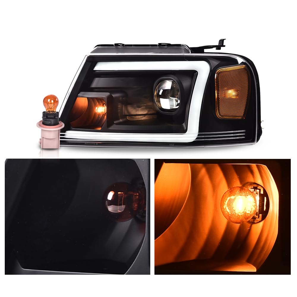 G-PLUS LED Headlights,Fit Ford F150 2004-2008/Lincoln Mark LT 2006-2008(NOT Fit 04 F150 Heritage & Flareside Beds) Clear Lens Black Housing Amber ReflectorBumper Headlamps,faros delanteros