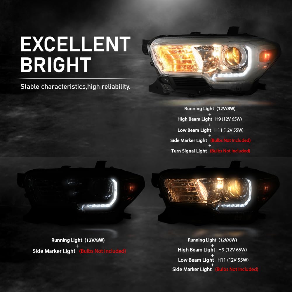 G-PLUS Headlights Assembly w/LED DRL Compatible with 2016-2022 Toyota Tacoma, Headlamps Left & Right Clear Lens Chrome Housing Amber Reflector, TO2502244, TO2503244 faros delanteros