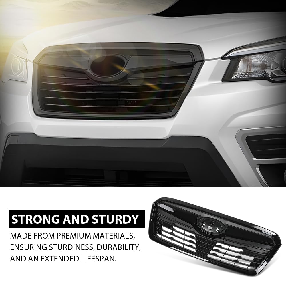 G-PLUS Front Bumper Grille w/Camera Hole Compatible with Subaru Forester 2019-2021 Gloss Black