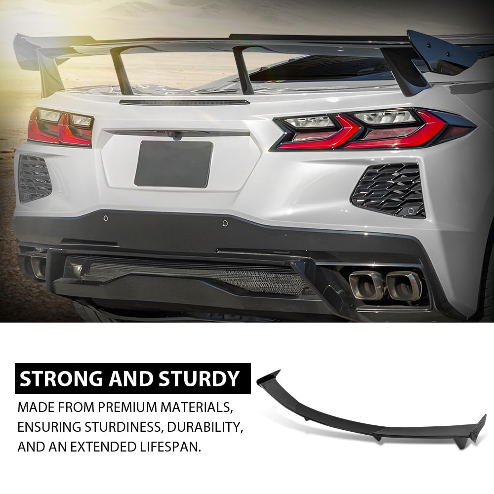 G-PLUS Rear High Wing Spoiler Kit Compatible with Chevy Corvette C8 Models 2020-2024 Rear Gloss Black