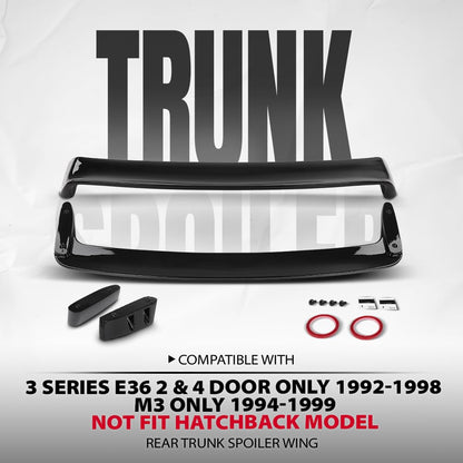 G-PLUS Rear Trunk Spoiler Wing Compatible with BMW 3 Series E36 2 & 4 Door Only 1992-1998, Fit BMW M3 Only 1994-1999, Not Fit Hatchback Model Gloss Black