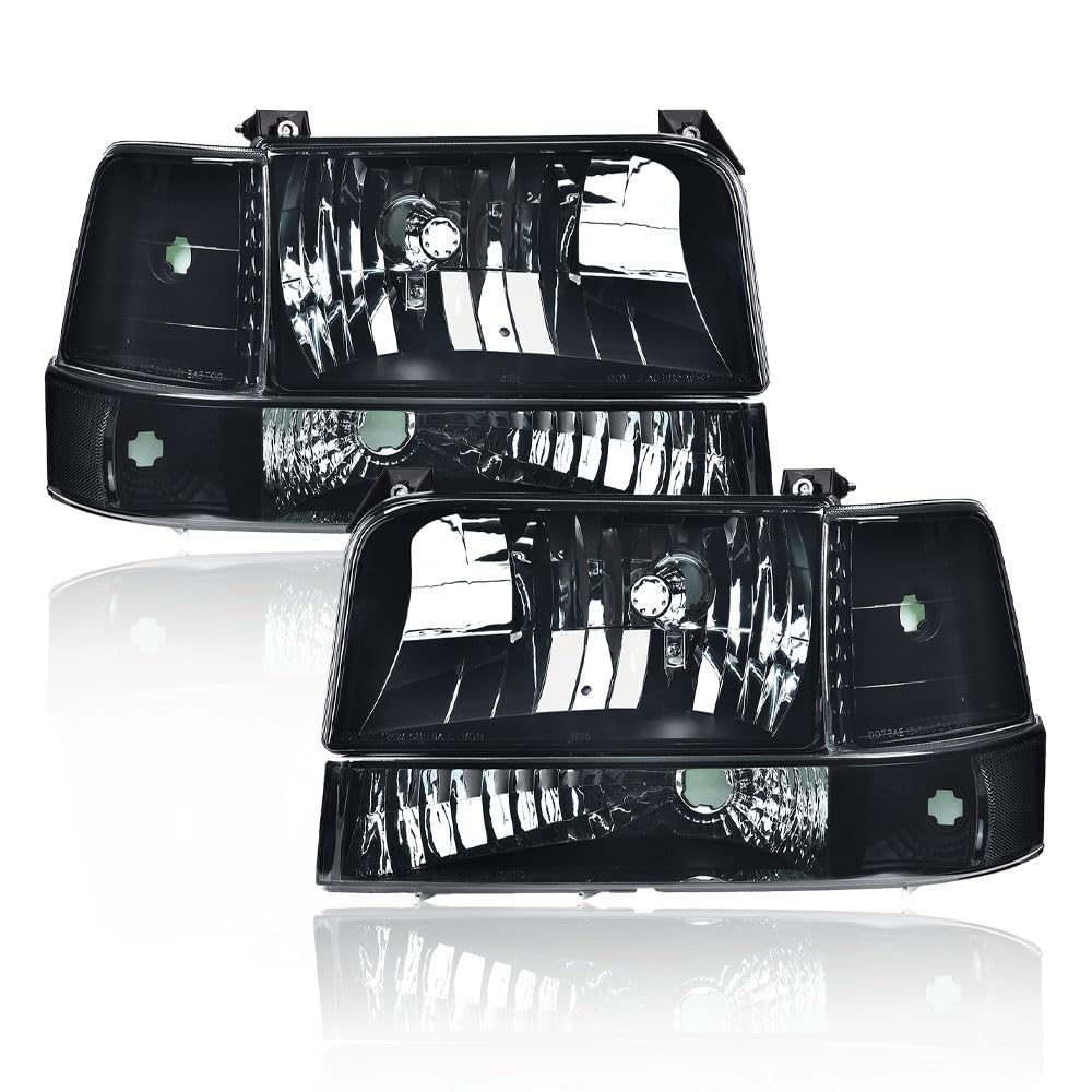 G-PLUS Headlights Fit Ford F150/250/350 Bronco/F-Super Duty 1992-1997 w/Corner Signal Driver Passenger Headlamps Smoky Lens Black Housing Clear Reflector,faros delanteros