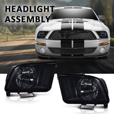 G-PLUS Headlights Assembly for Ford Mustang 2005-2009 Smoky Lens Black Housing Amber Reflector Product Image