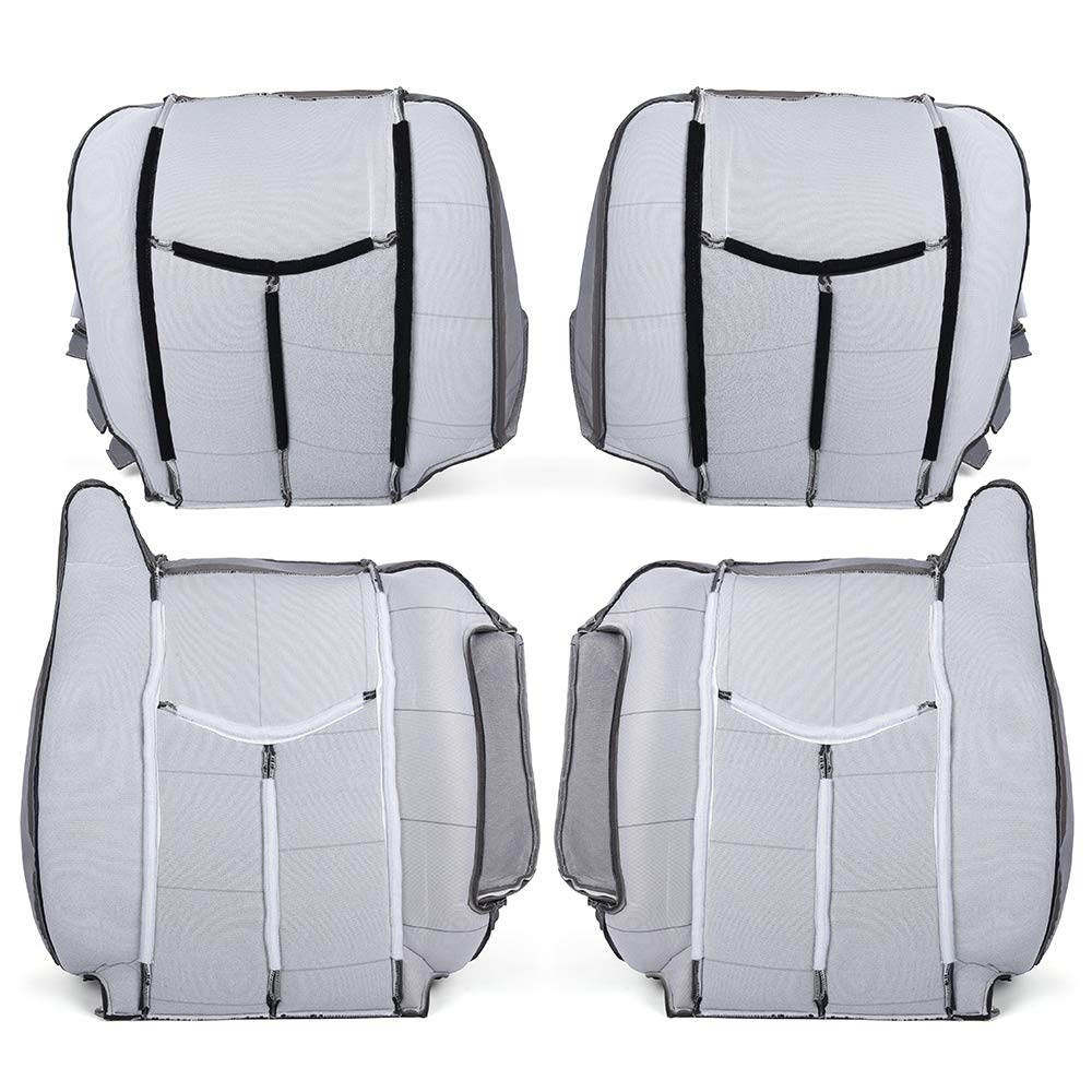 G-PLUS Pewter Gray Leather Seat Cover Compatible with Chevy Tahoe Suburban Silverado/GMC Yukon Sierra 2003 2004 2005 2006 Replacement Front Driver Passenger Top Bottom 4 PCS