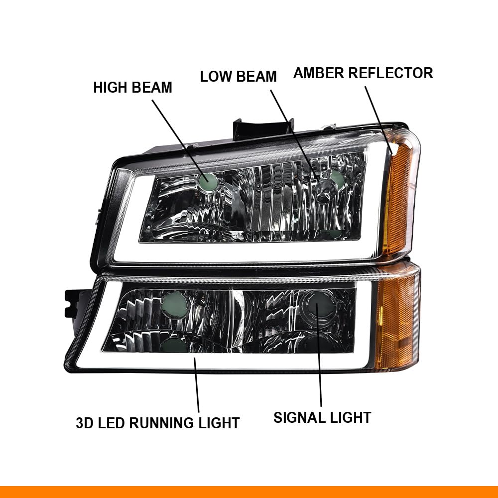G-PLUS Headlights Assembly Fit Avalanche/Silverado 1500 2500 HD 3500 2003-2006/Fit Silverado 1500 2500 3500 Classic 2007,Smoky Lens Chrome Housing Amber ReflectorBumper Headlamps,faros delanteros