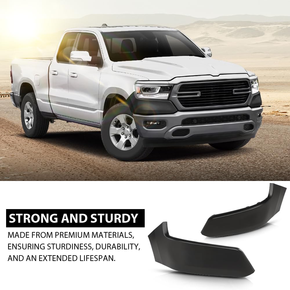 G-PLUS Front Upper Primed Bumper End Filler Compatible with Dodge Ram 1500 2019 2020 2021 2022, 68403910AE, 68403911AE, CH1017103, CH1016103, Black