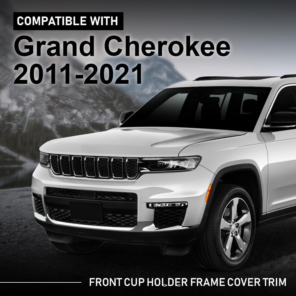 G-PLUS Chrome Cup Holder Trim Cover Frame Decorative Interior Accessories Compatible with Jeep Grand Cherokee 2011-2021