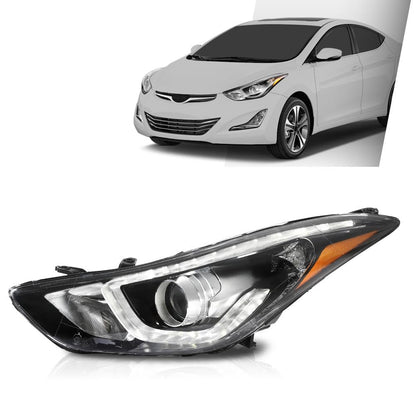 G-PLUS Headlight DRL LED Projector Driver LH Compatible with Hyundai Elantra 2014-2016 Clear Lens Black Housing Amber Reflector Bumper Headlamps,faros delanteros