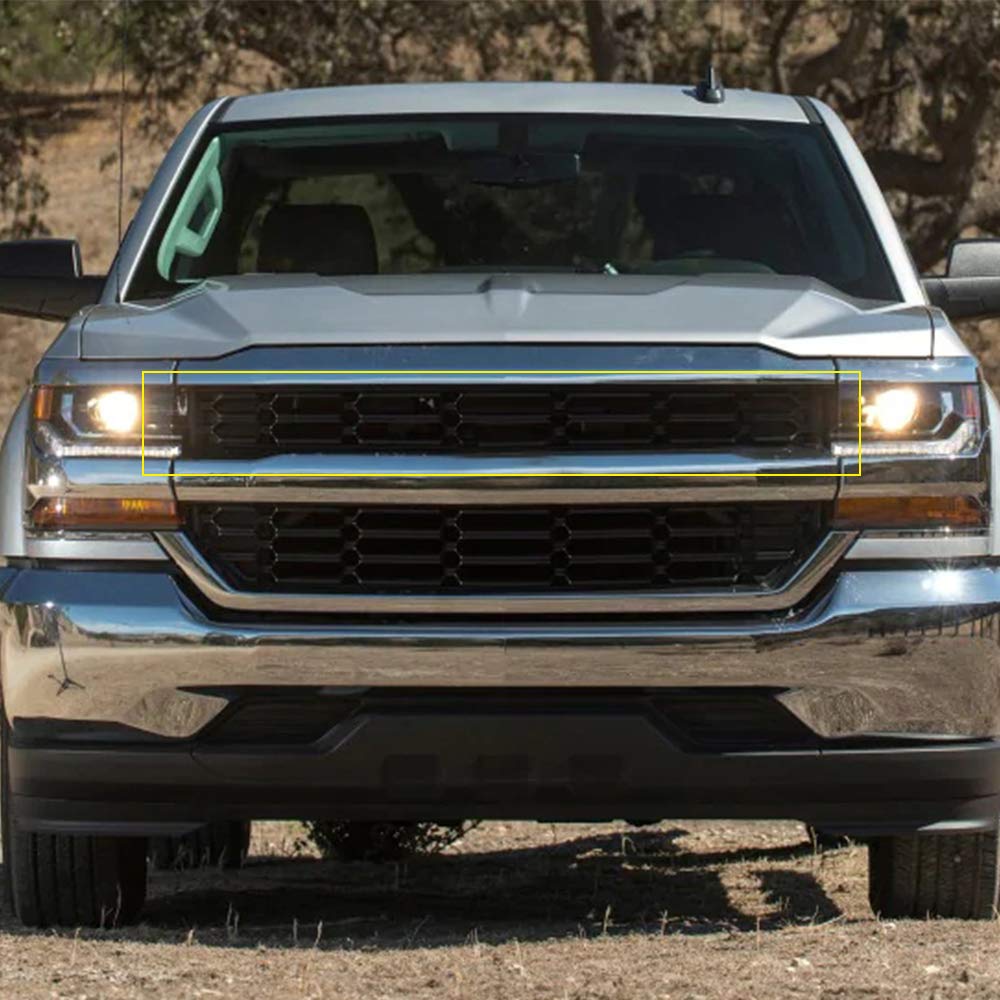 G-PLUS Front Upper Chrome Grille Insert Snap On Compatible with Chevy Silverado 1500 2016 2017 2018