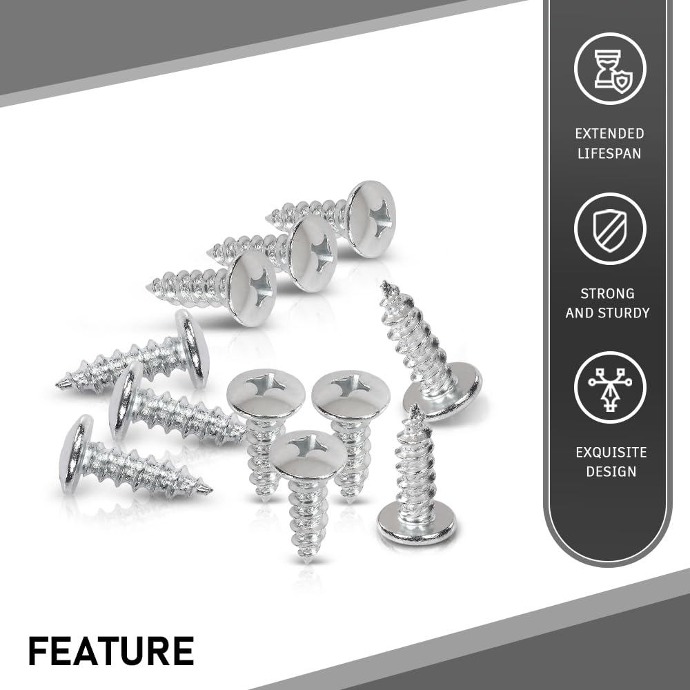 G-PLUS License Plate Screws Self Tapping Pan Head Compatible with Most Vehicles (100 Pkg)
